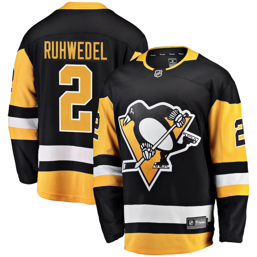 Men Pittsburgh Penguins 2 Chad Ruhwedel Fanatics Branded Black Home Breakaway Player NHL Jersey